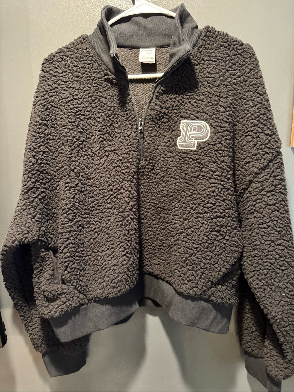 PINK Victoria's Secret Black Sherpa Half-Zip Pullover